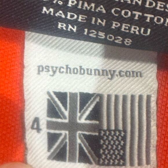 Psycho Bunny Men’s Polo Shirt Size 4 Red Pima Cotton Skull Bunny Peru Preppy Y2K - Picture 8 of 10